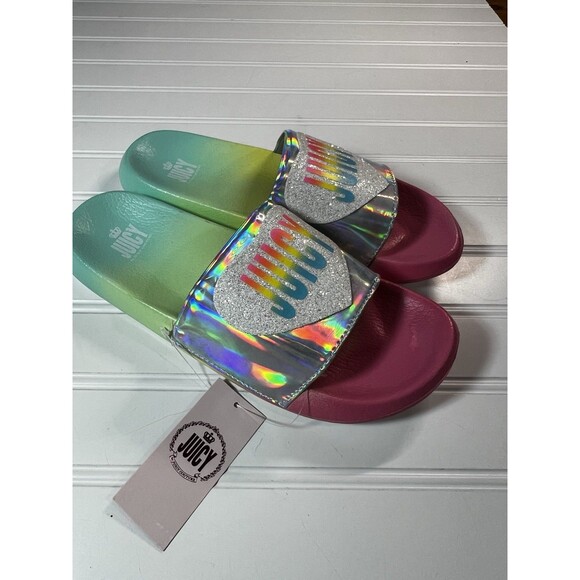 Juicy Couture Iridescent Rainbow Slides Sandals Girls size 5 NWT - Picture 4 of 9